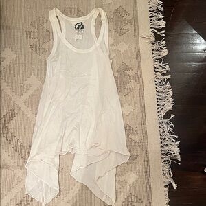 White Asymmetrical Hem Racerback Tank
